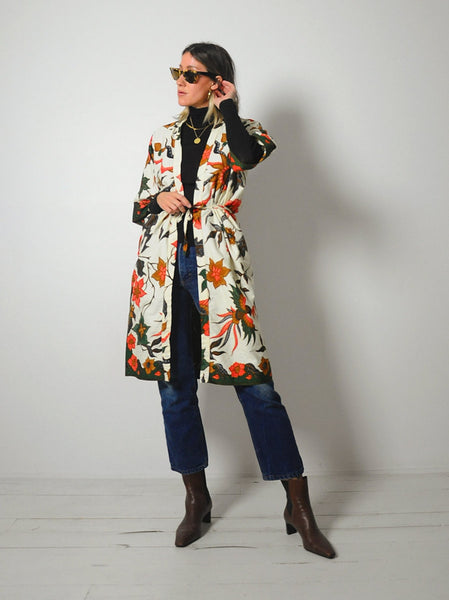 1960's Bird Print Cotton Robe