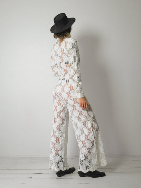 1970's Sheer Lace Flared Jumpsuit