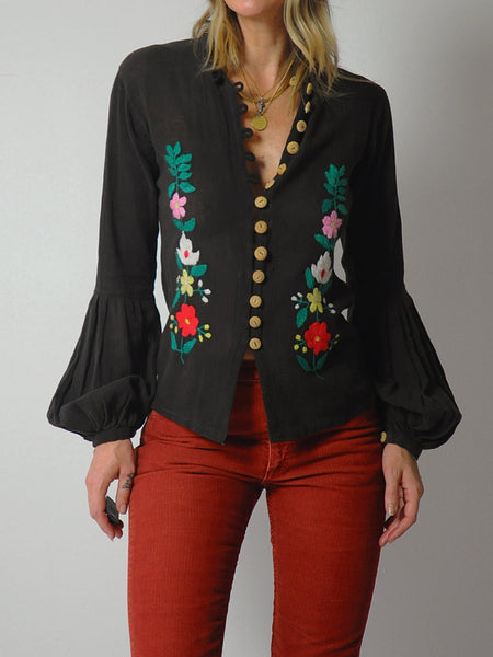 1970's India Gauze Floral Blouse