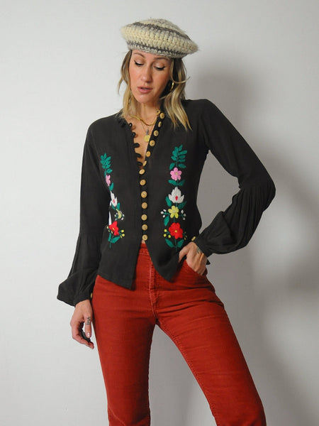 1970's India Gauze Floral Blouse