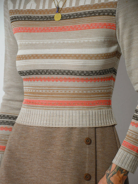 1970's Geo Striped Knit Dress