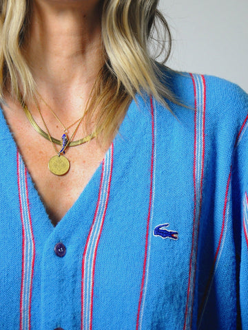 1980's Pinstriped Lacoste Cardigan