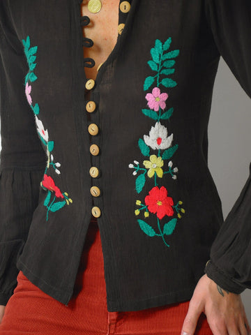 1970's India Gauze Floral Blouse