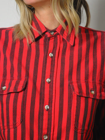 1980's Red Striped Flannel