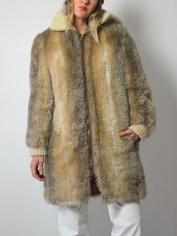 1970's Hooded Faux Fur Coat