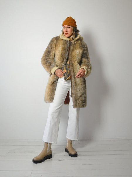 1970's Hooded Faux Fur Coat