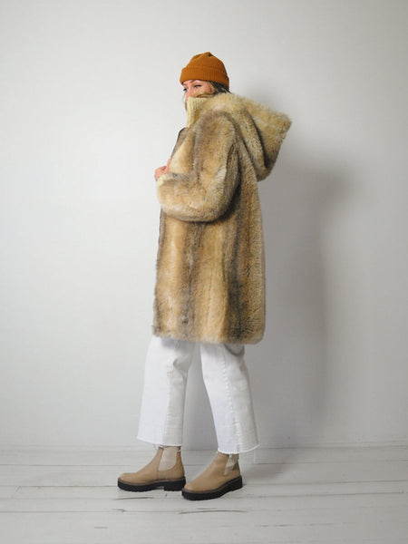 1970's Hooded Faux Fur Coat