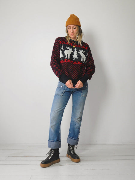 1970's Reindeer Winter Ski Sweater