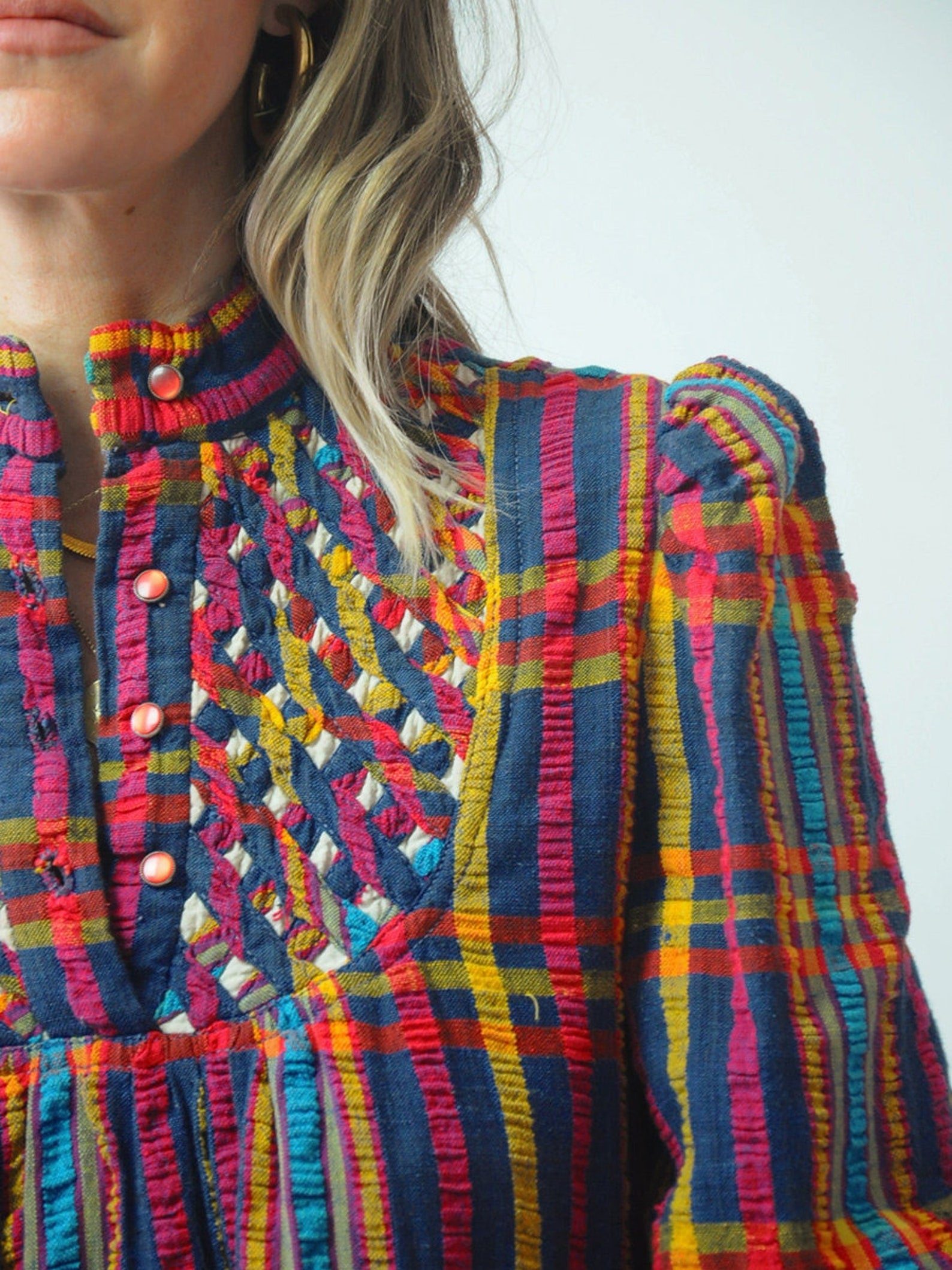 1970's Rainbow Plaid Maxi Dress