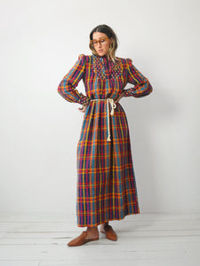 1970's Rainbow Plaid Maxi Dress
