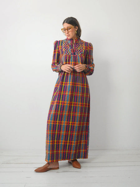 1970's Rainbow Plaid Maxi Dress