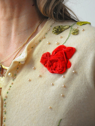 1950's 3D Rose Cashmere Cardigan