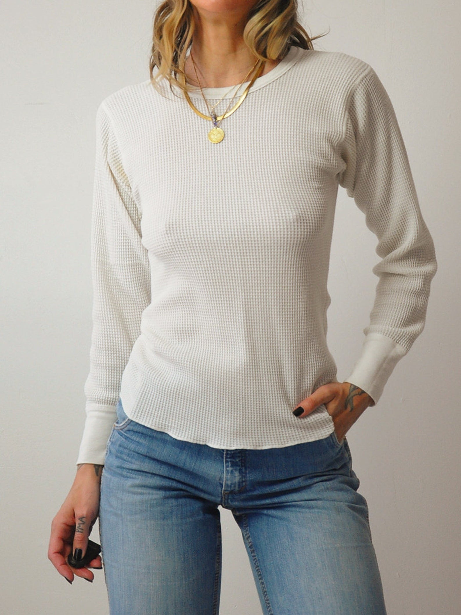 1970's Cream Waffle Knit thermal