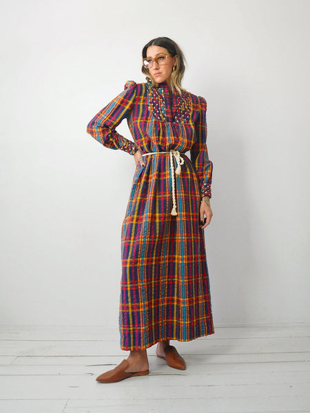 1970's Rainbow Plaid Maxi Dress