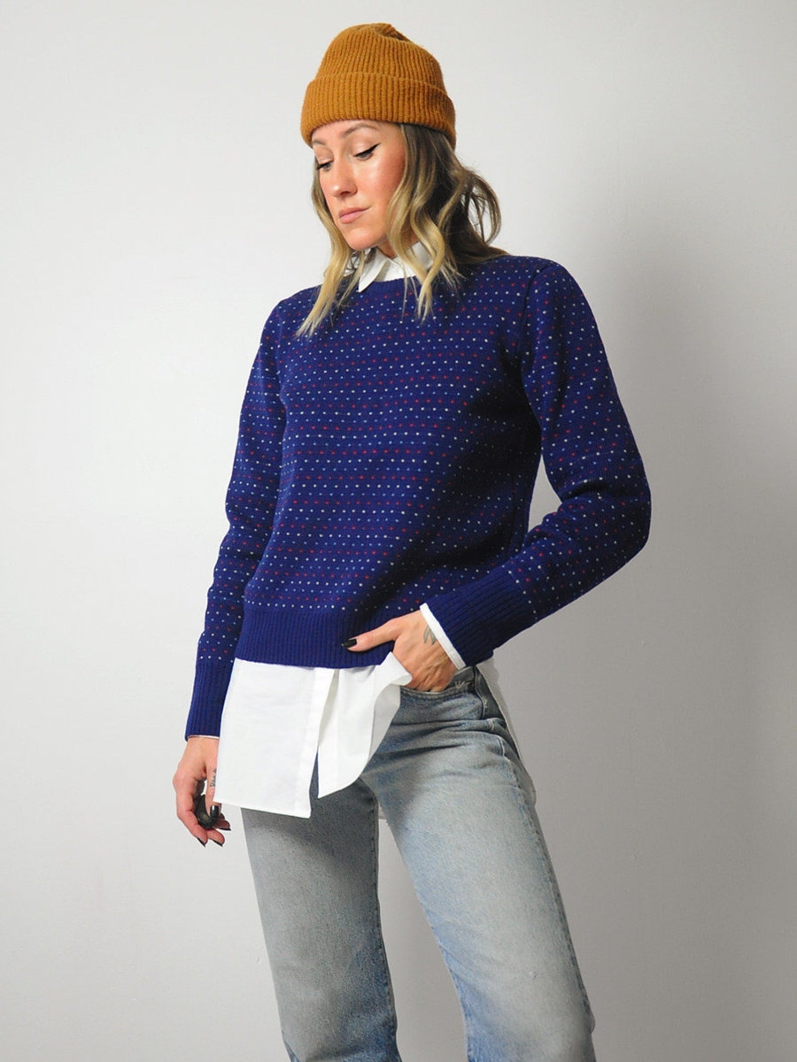 1980's Navy Dotted Sweater