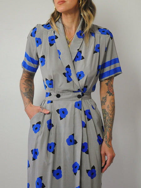 1980's Floral Pocket Shirt Dress