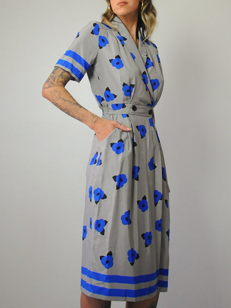 1980's Floral Pocket Shirt Dress