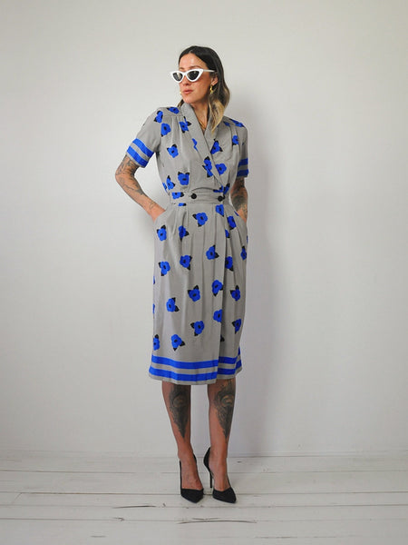 1980's Floral Pocket Shirt Dress