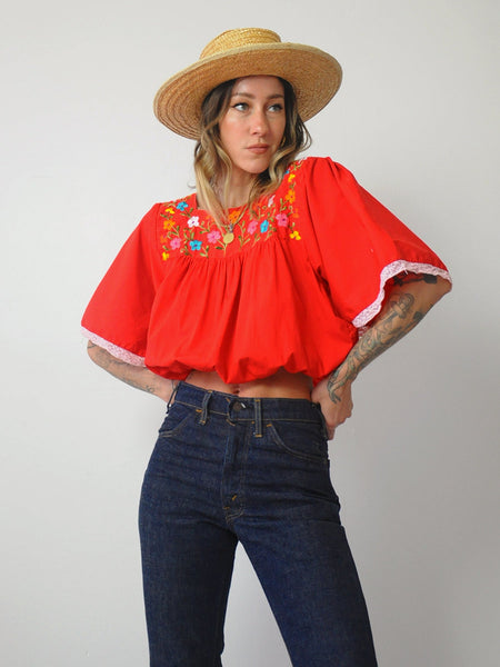 1970's Embroidered Floral Crop Top