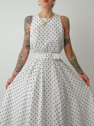 1980's White Polka Dot Sundress