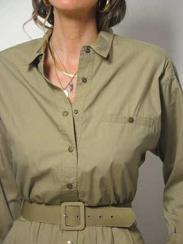 Camel Belted Shirt Dress
