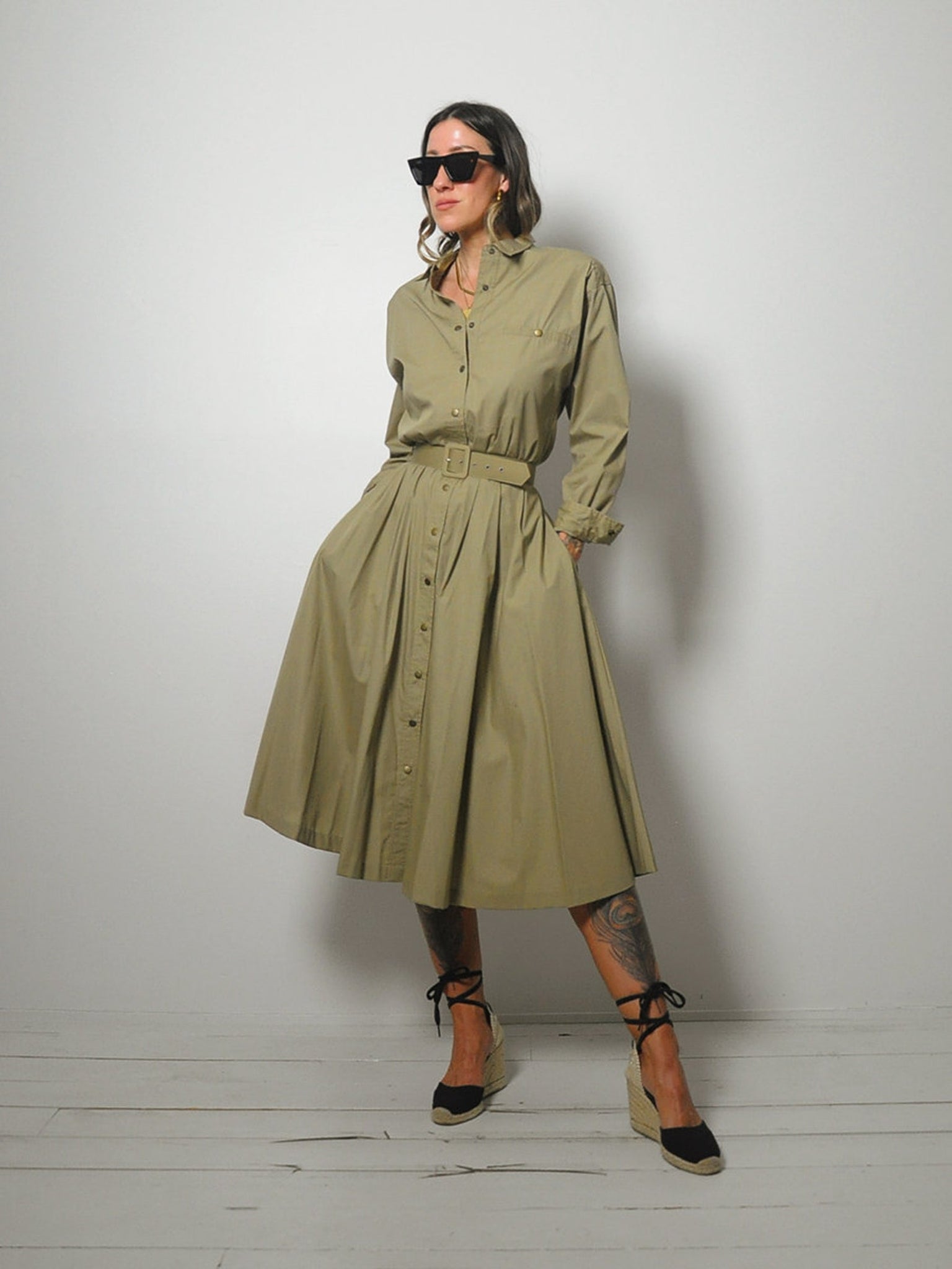 Camel Belted Shirt Dress