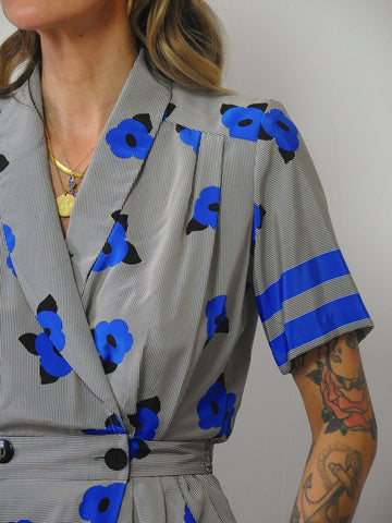 1980's Floral Pocket Shirt Dress