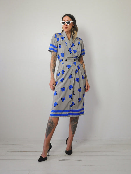 1980's Floral Pocket Shirt Dress