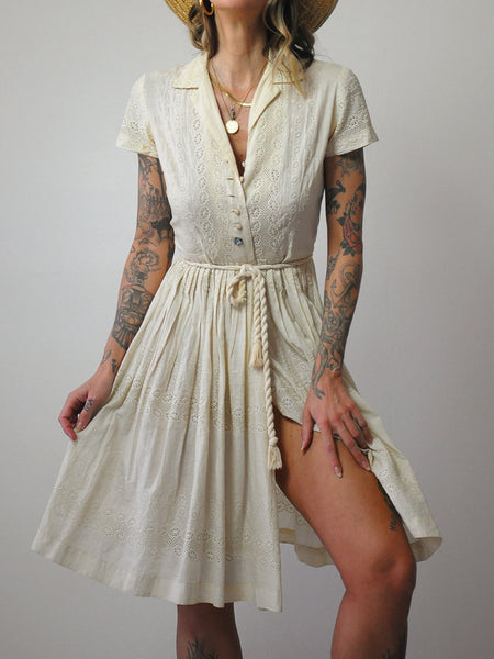 1950's Vanilla Eyelet Lace Dress