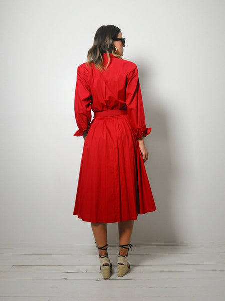Crimson Belted Shirt Dress
