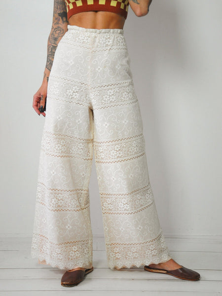 1960's Crochet Lace Wide Leg Pants