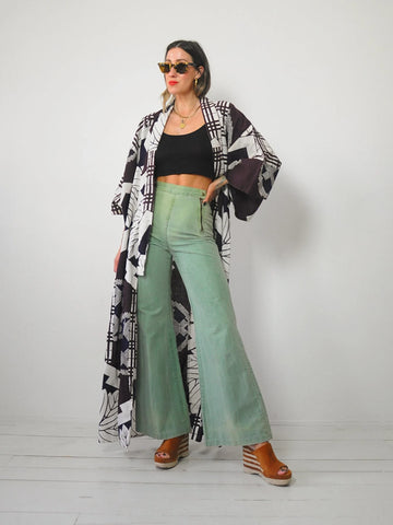 1950's Plaid + Floral Kimono Robe