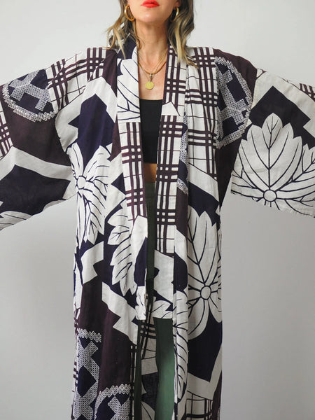 1950's Plaid + Floral Kimono Robe