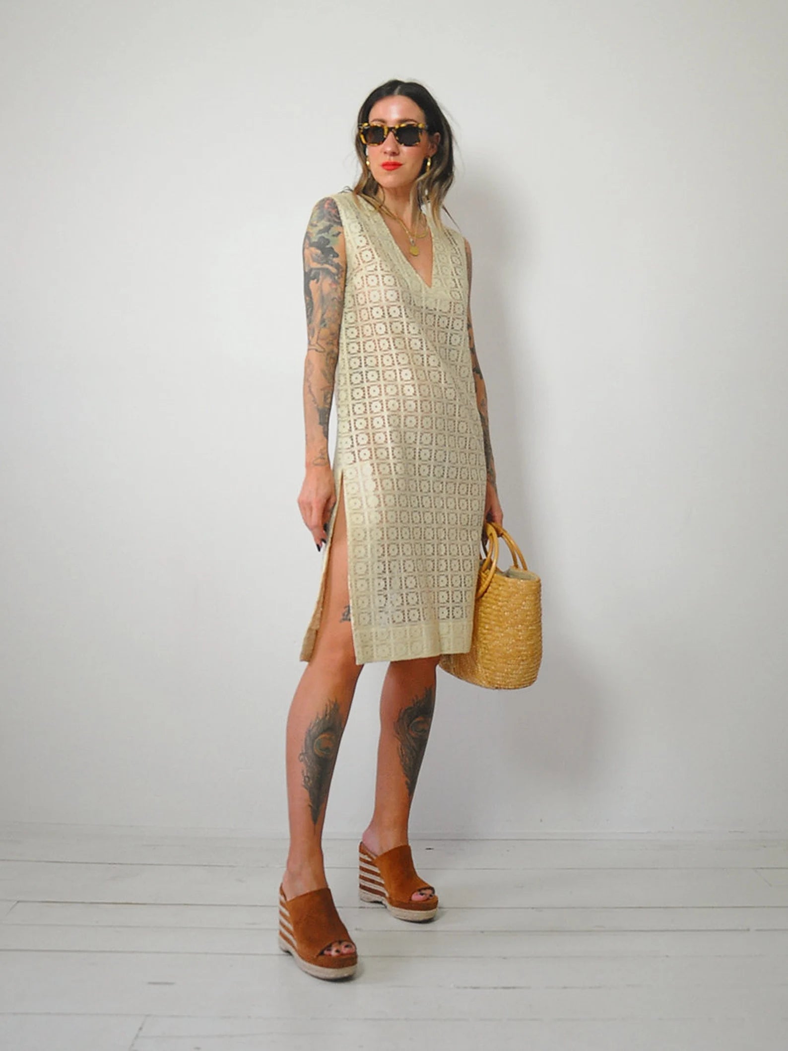 1960s Crochet Lace Sheer Dress