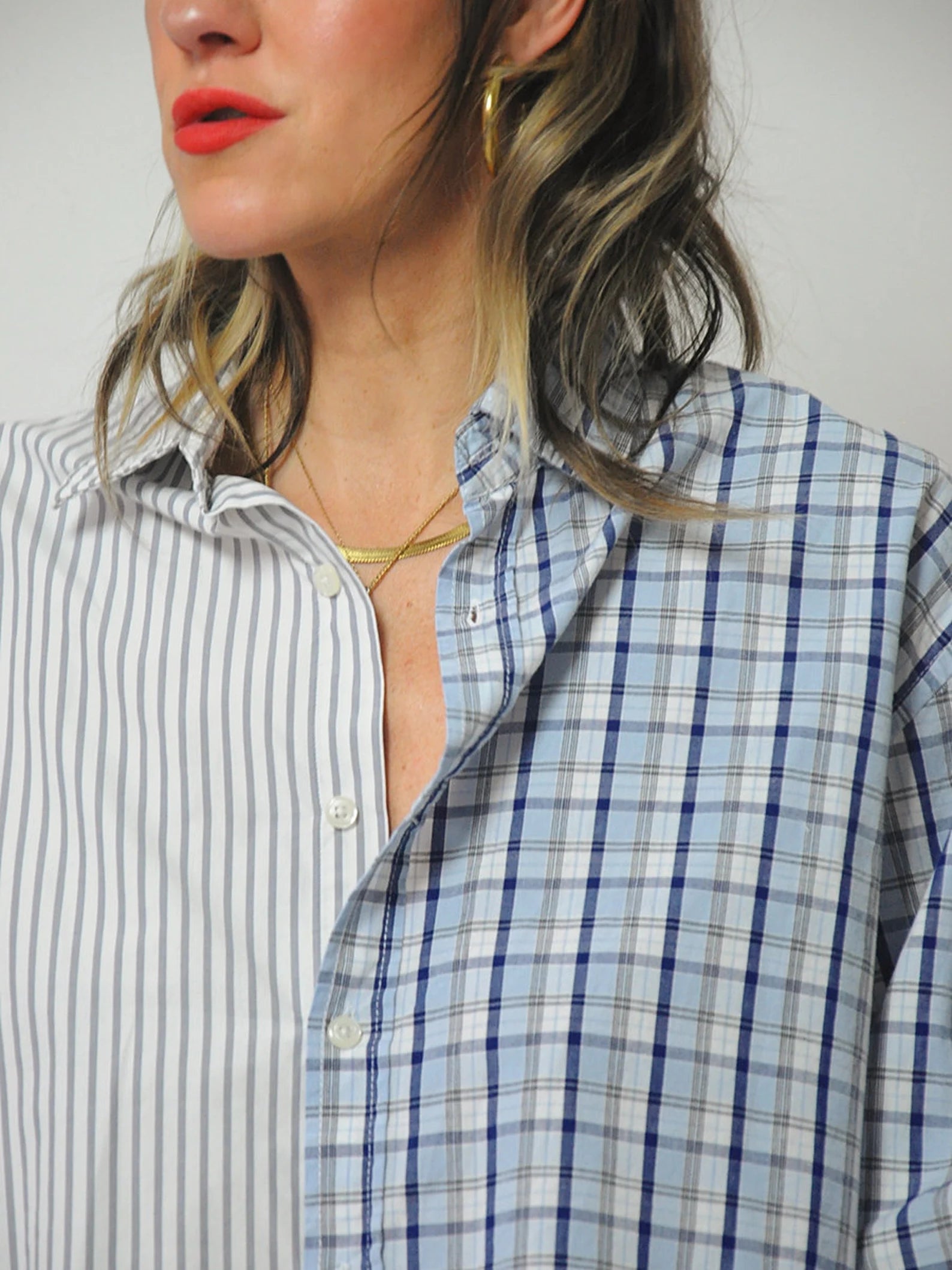 Menswear Plaid & Split Thin Shirt