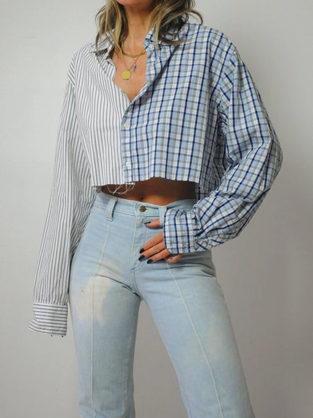 Menswear Plaid & Split Thin Shirt