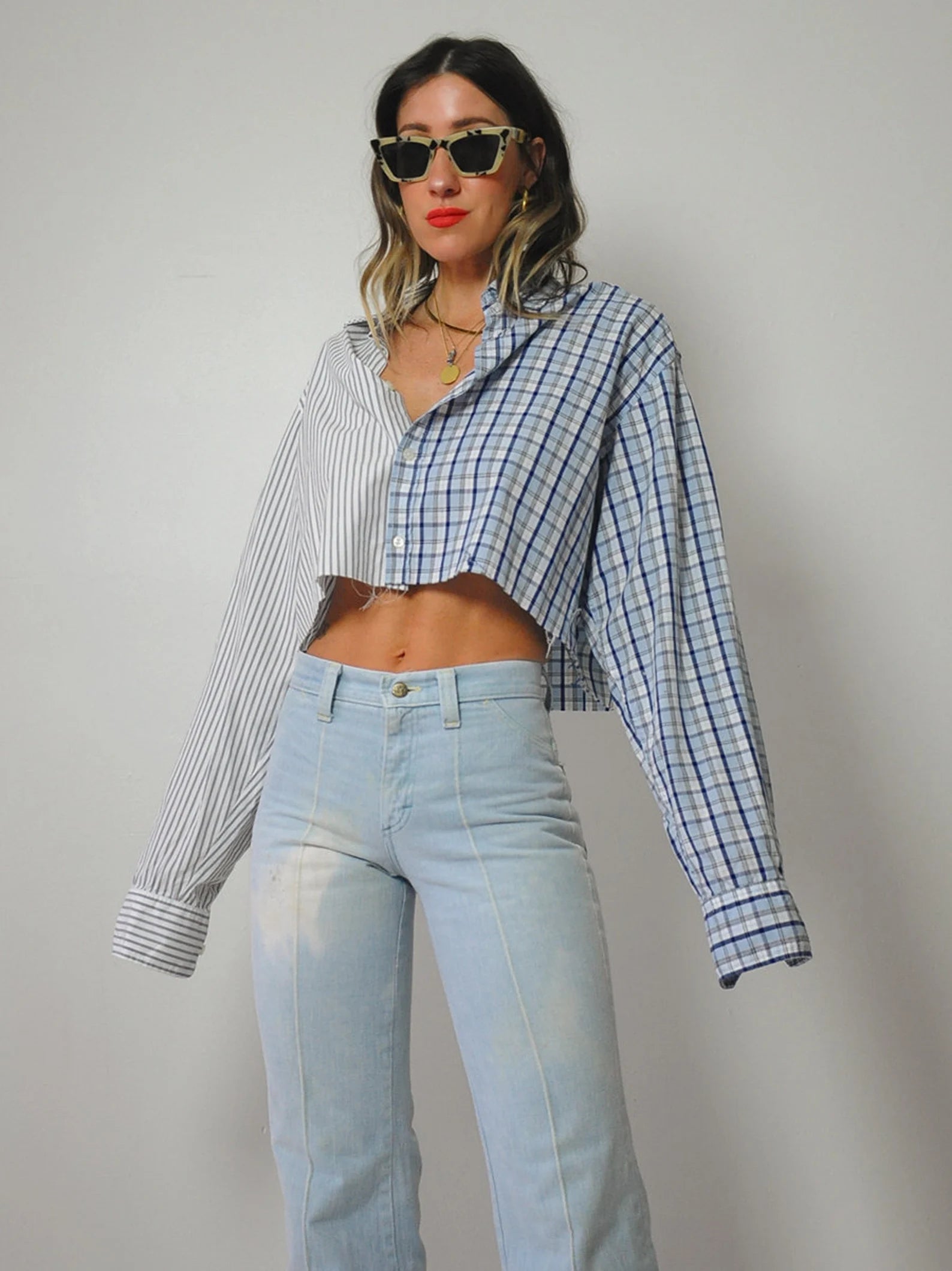 Menswear Plaid & Split Thin Shirt