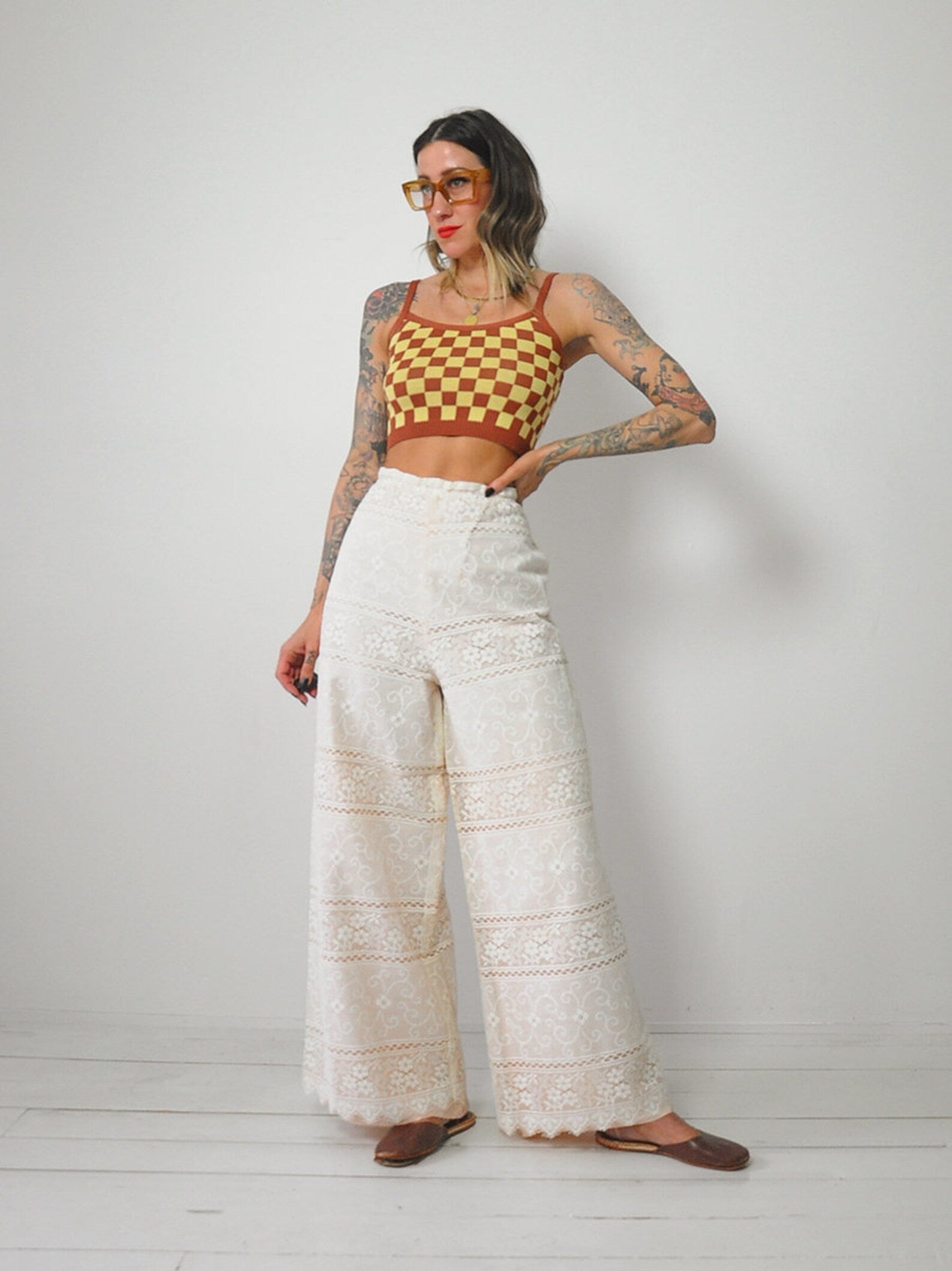 1960's Crochet Lace Wide Leg Pants