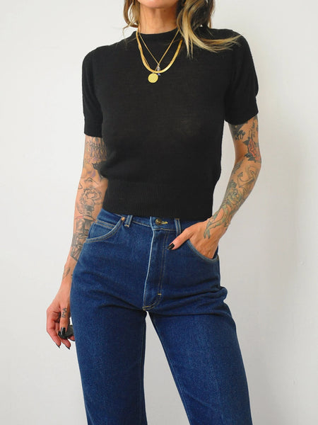 1960's Thin Black Cropped Sweater