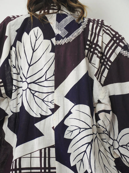 1950's Plaid + Floral Kimono Robe