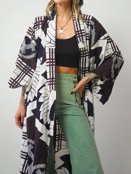 1950's Plaid + Floral Kimono Robe