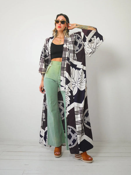 1950's Plaid + Floral Kimono Robe