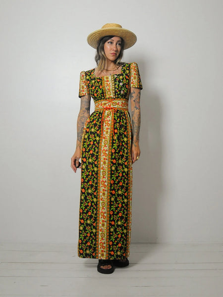 1970's Corset Tie Floral Dress