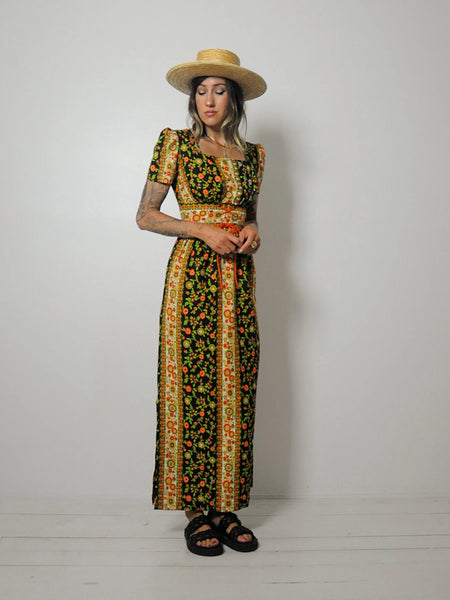 1970's Corset Tie Floral Dress