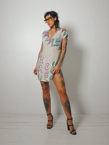 1980's Silk Sequined Shift Dress