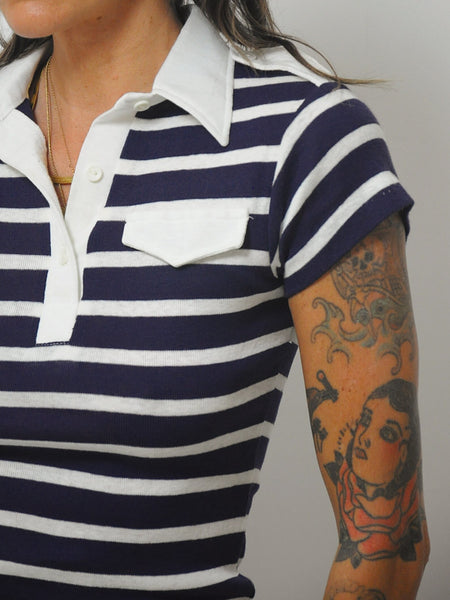 1970's Navy Striped Polo Shirt
