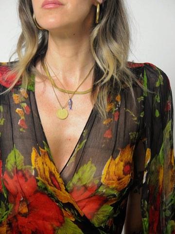 1970's Sheer Silk Floral Wrap Blouse