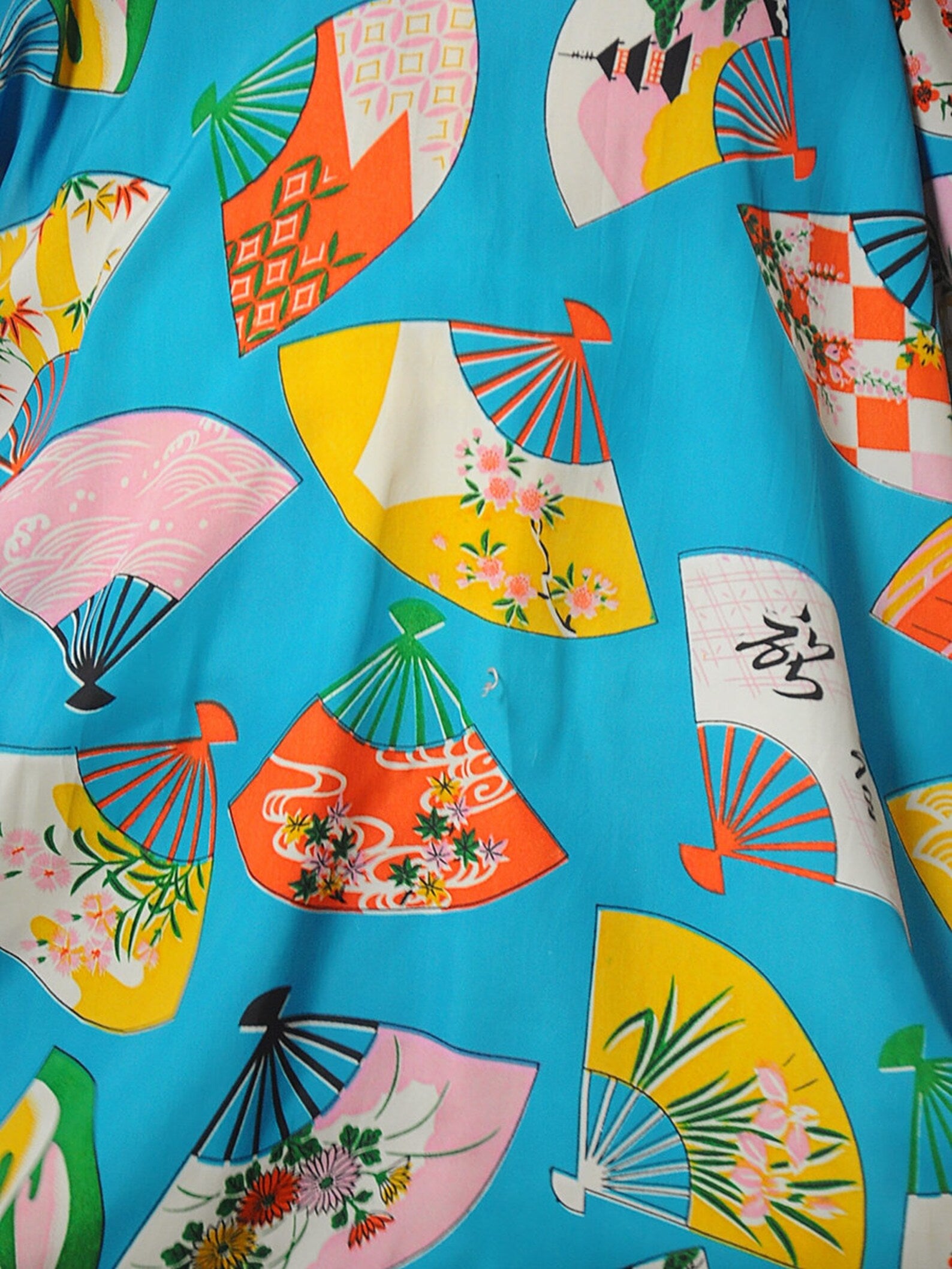 1960's Fan Print Kimono Robe