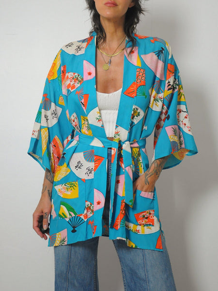 1960's Fan Print Kimono Robe