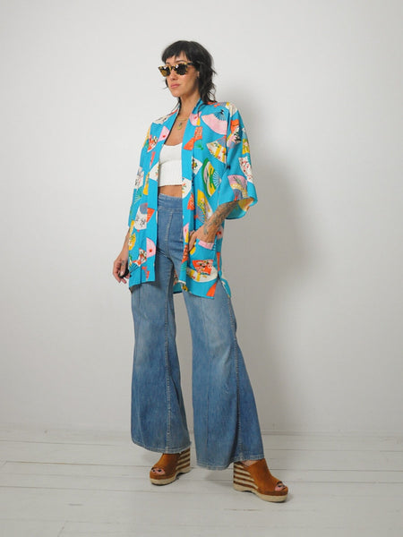 1960's Fan Print Kimono Robe